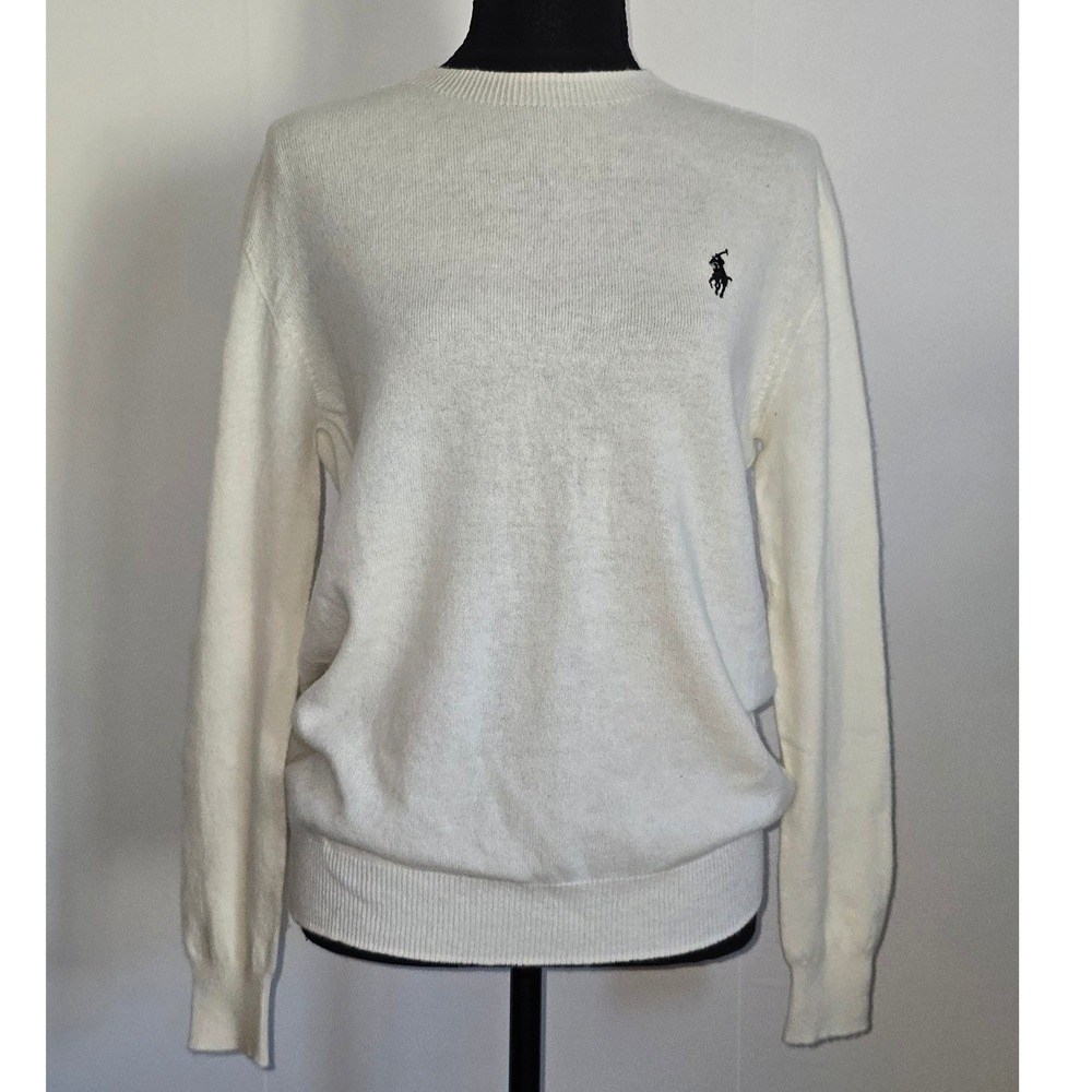 Women's Cashmere Sweater Cream Crewneck quiet luxury classic preppy - Picture 2 of 9